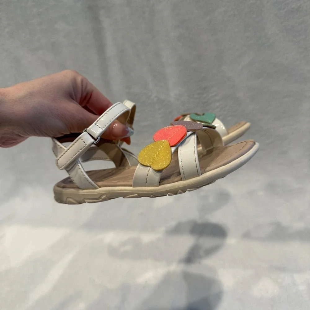 The Childrens Place Girls Heart‎ Glitter Sandals Size 10 Rainbow Summer Shoe